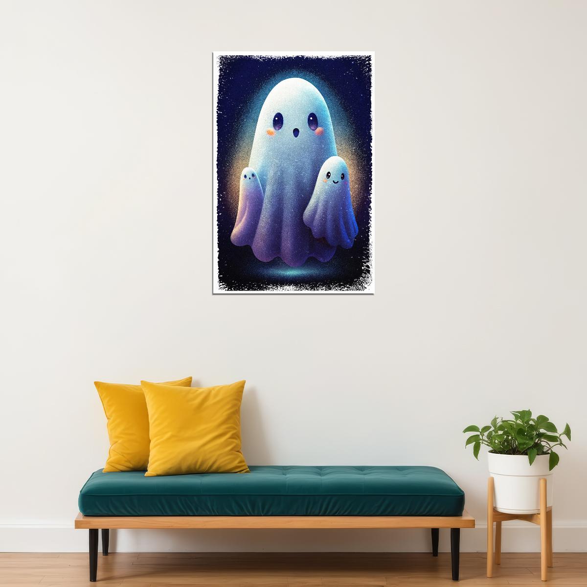 Cute Ghosts Poster Pastel Halloween Print For Nursery Family Friendly Halloween Decor - xonomax