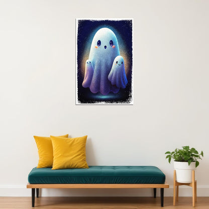 Cute Ghosts Poster Pastel Halloween Print For Nursery Family Friendly Halloween Decor - xonomax