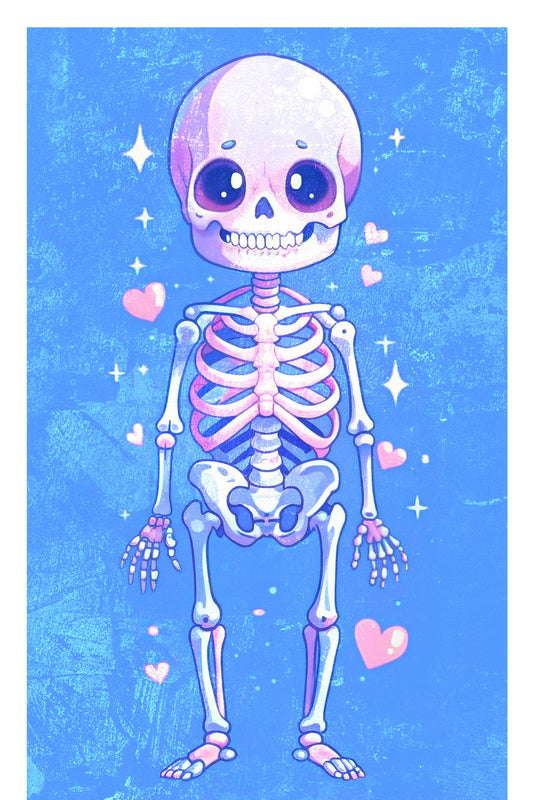 Pastel Purple Skeleton Hearts Poster Trendy Fun Halloween Print For Kids Nursery Cartoon Wall Art - xonomax