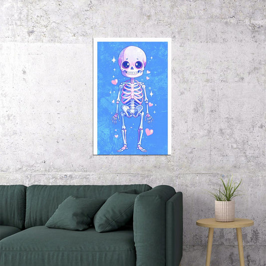 Pastel Purple Skeleton Hearts Poster Trendy Fun Halloween Print For Kids Nursery Cartoon Wall Art - xonomax