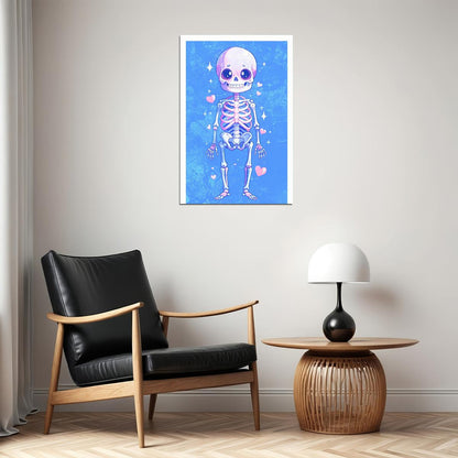Pastel Purple Skeleton Hearts Poster Trendy Fun Halloween Print For Kids Nursery Cartoon Wall Art - xonomax