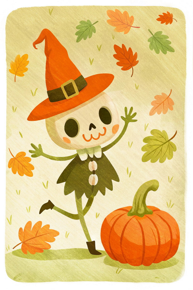 Happy Scarecrow Poster Cute Pumpkin Halloween Print Kids Room Nursery Whimsical Wall Art - xonomax