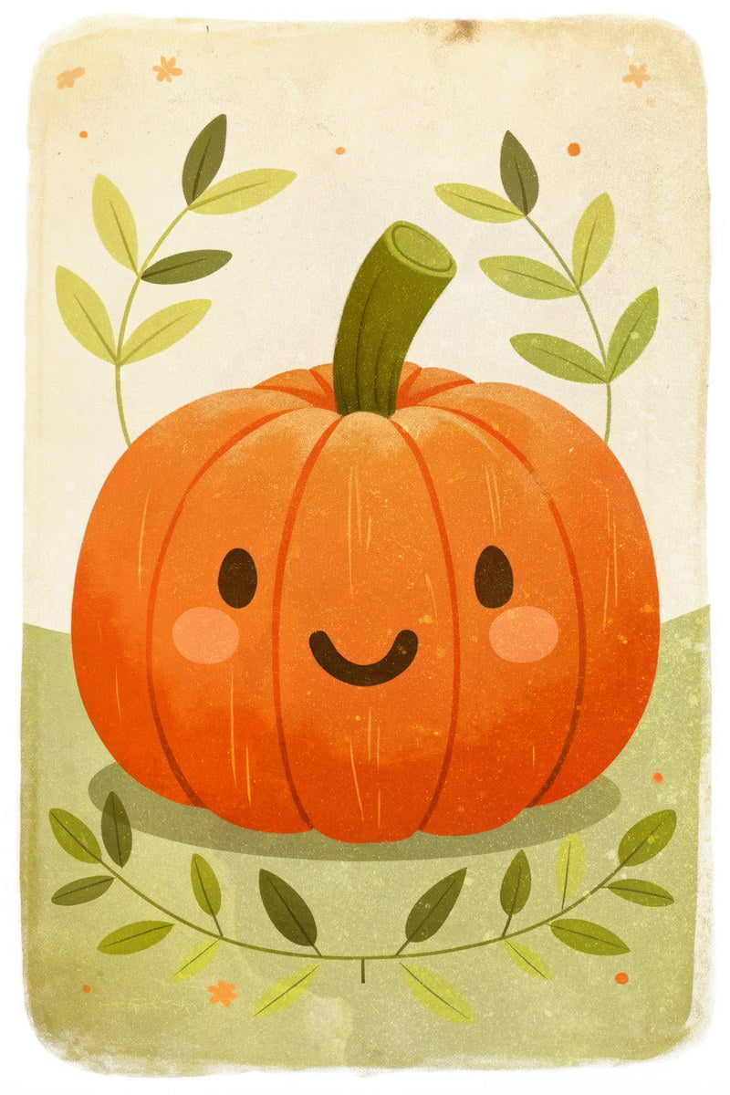 Smiling Pumpkin Poster Cute Fall Print For Kids Nursery Wall Art Charming Halloween Pumpkin Decor - xonomax