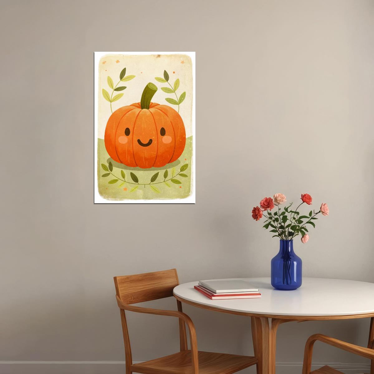 Smiling Pumpkin Poster Cute Fall Print For Kids Nursery Wall Art Charming Halloween Pumpkin Decor - xonomax