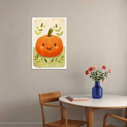 Smiling Pumpkin Poster Cute Fall Print For Kids Nursery Wall Art Charming Halloween Pumpkin Decor - xonomax