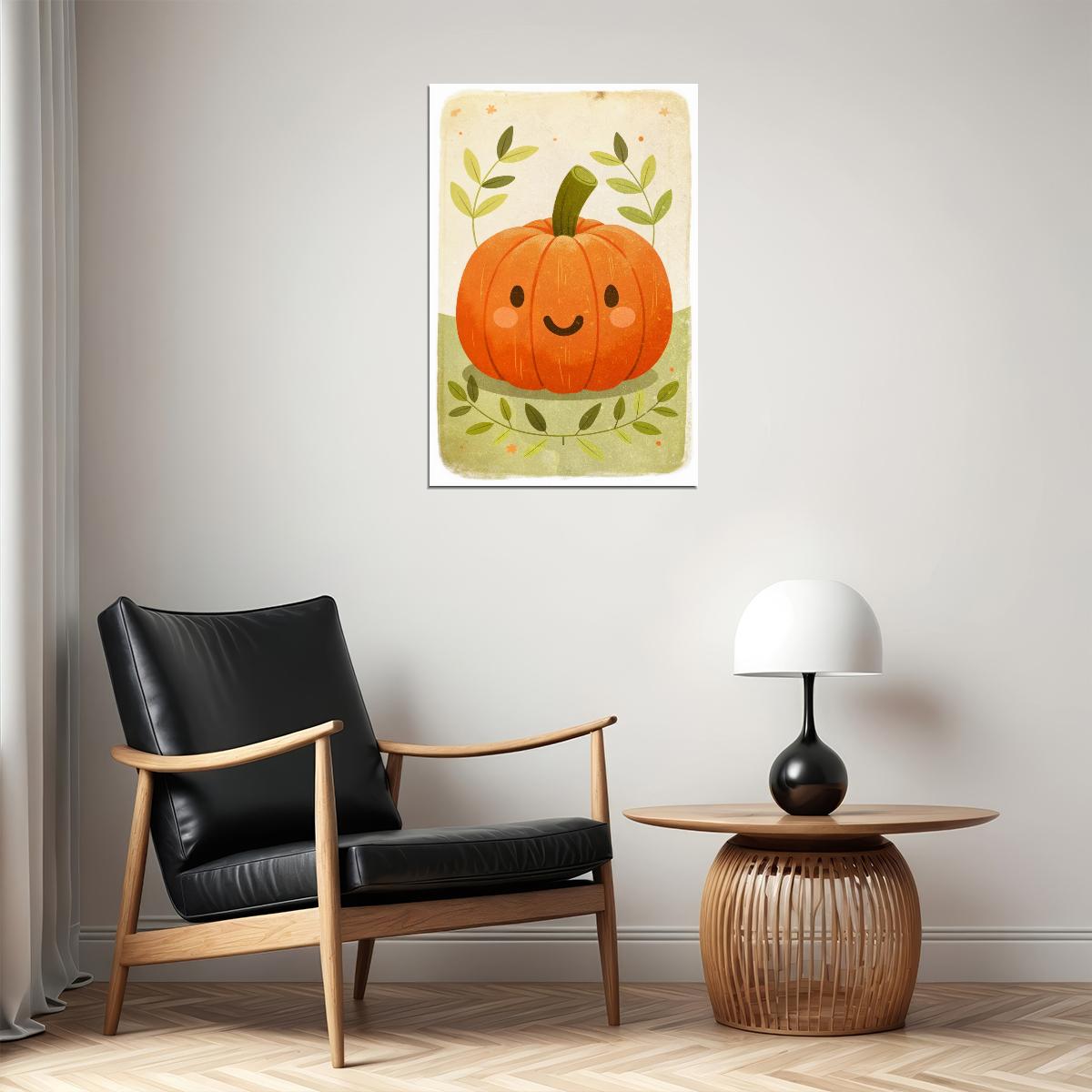 Smiling Pumpkin Poster Cute Fall Print For Kids Nursery Wall Art Charming Halloween Pumpkin Decor - xonomax