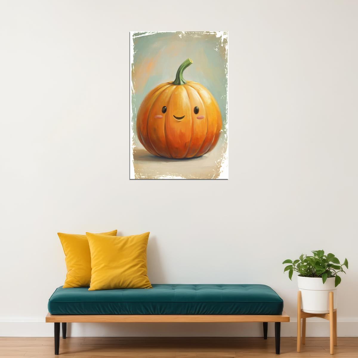 Cute Pumpkin Poster Trendy Fall Print For Kids Room Adorable Fall Wall Art Friendly Harvest Decor - xonomax
