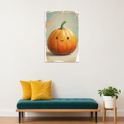 Cute Pumpkin Poster Trendy Fall Print For Kids Room Adorable Fall Wall Art Friendly Harvest Decor - xonomax