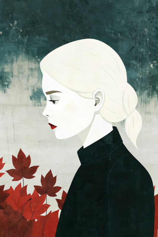 Girl With Red Poster Trendy Fall Print Boho Autumn Modern Wall Art Rustic Abstract Wall Decor - xonomax