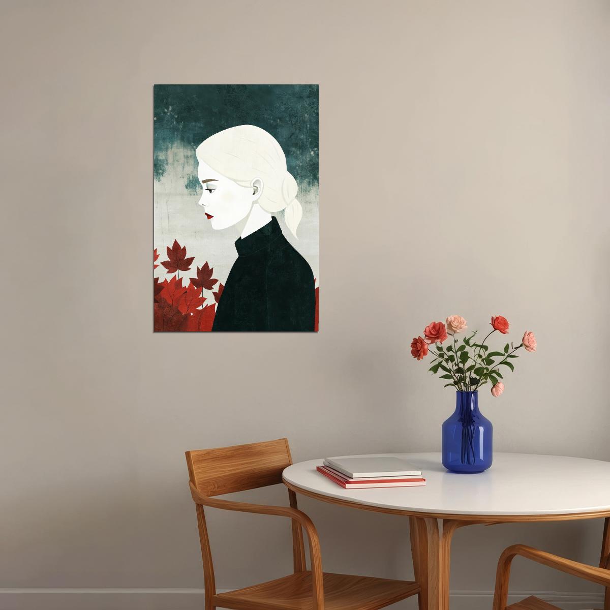 Girl With Red Poster Trendy Fall Print Boho Autumn Modern Wall Art Rustic Abstract Wall Decor - xonomax