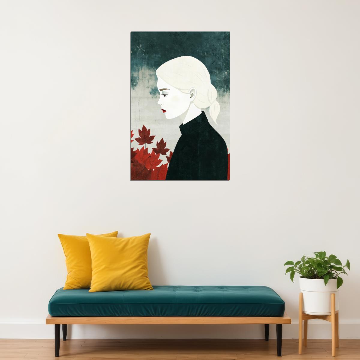 Girl With Red Poster Trendy Fall Print Boho Autumn Modern Wall Art Rustic Abstract Wall Decor - xonomax
