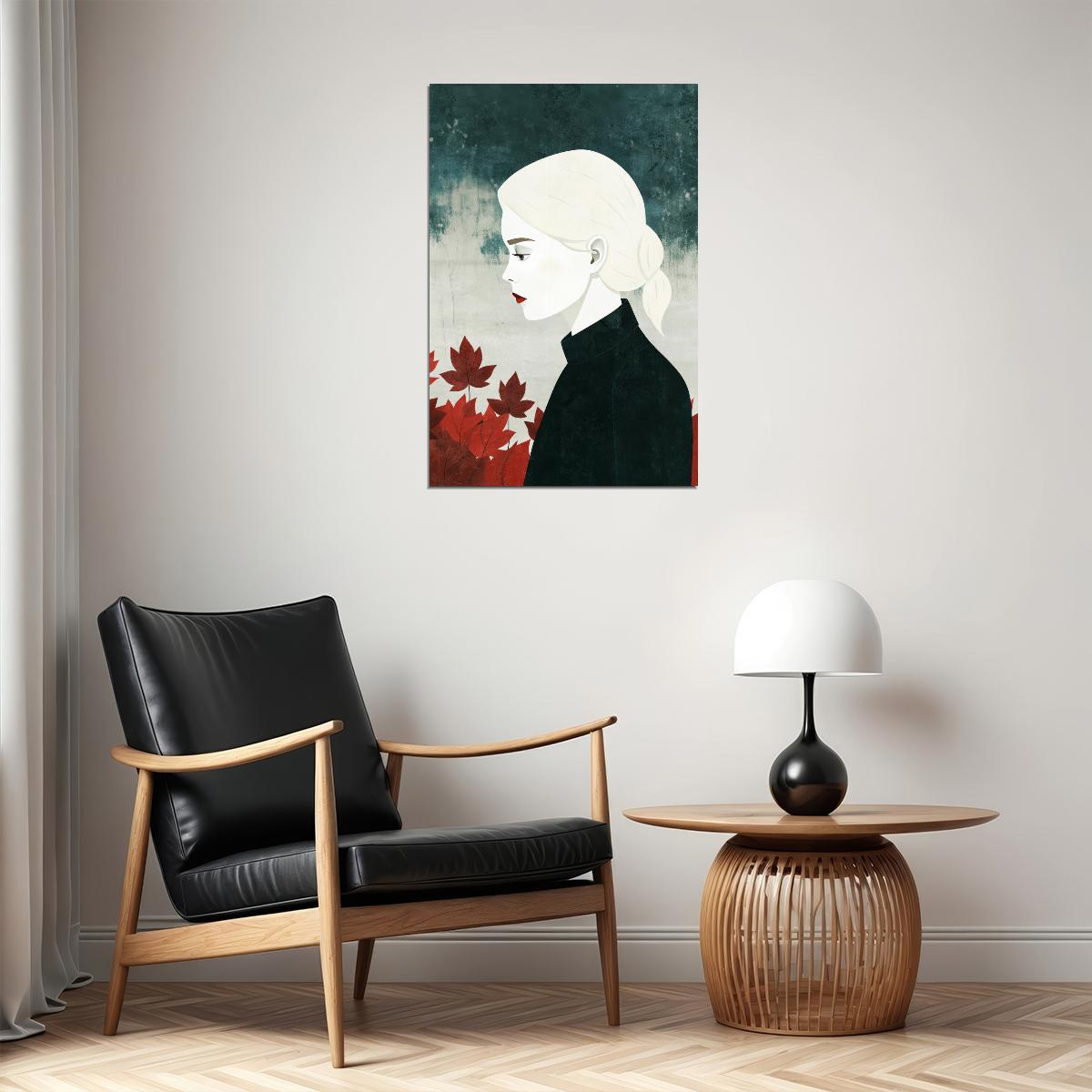 Girl With Red Poster Trendy Fall Print Boho Autumn Modern Wall Art Rustic Abstract Wall Decor - xonomax