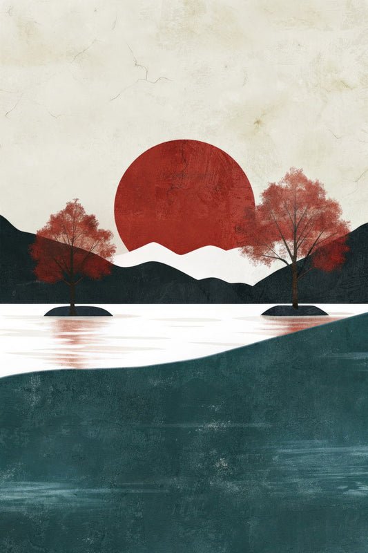 Sun And Mountains Poster Trendy Nature Print Boho Fall Japanese Modern Wall Art Farmhouse Aesthetic - xonomax