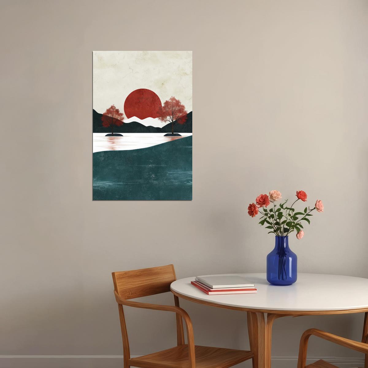 Sun And Mountains Poster Trendy Nature Print Boho Fall Japanese Modern Wall Art Farmhouse Aesthetic - xonomax