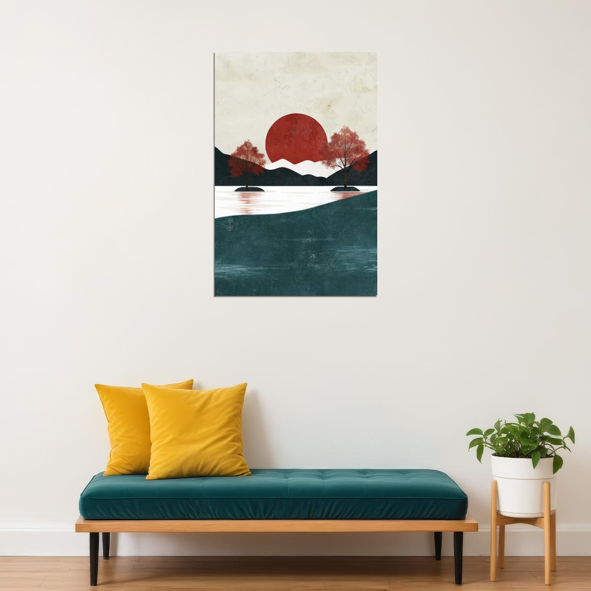 Sun And Mountains Poster Trendy Nature Print Boho Fall Japanese Modern Wall Art Farmhouse Aesthetic - xonomax