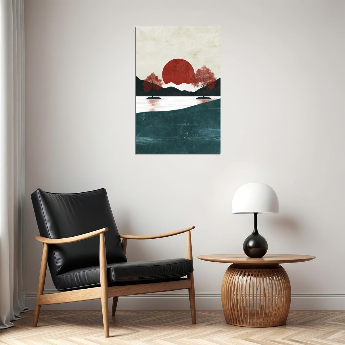 Sun And Mountains Poster Trendy Nature Print Boho Fall Japanese Modern Wall Art Farmhouse Aesthetic - xonomax