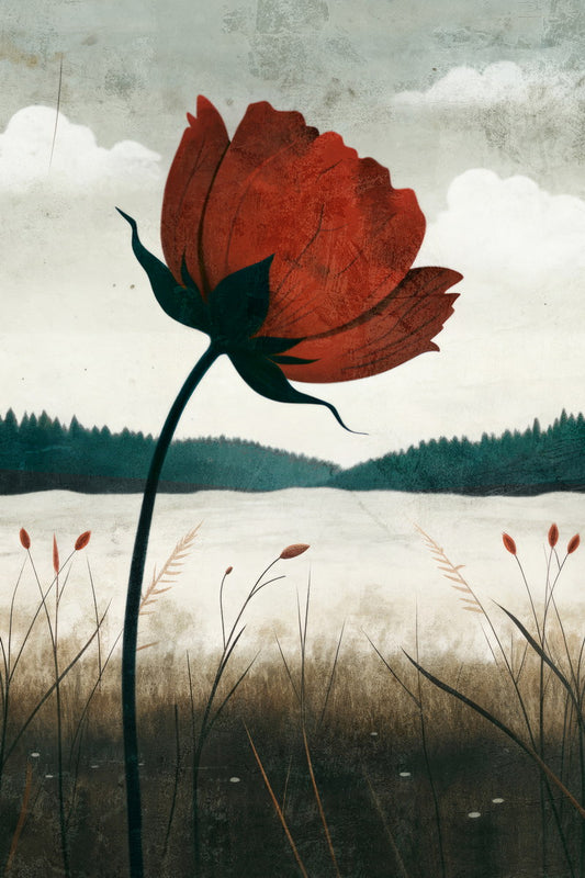Red Flower Poster Floral Print Trendy Boho Wall Art Farmhouse Aesthetic Botanical Artwork - xonomax
