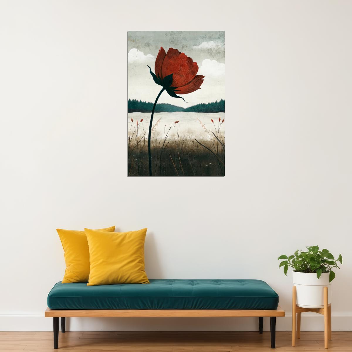 Red Flower Poster Floral Print Trendy Boho Wall Art Farmhouse Aesthetic Botanical Artwork - xonomax