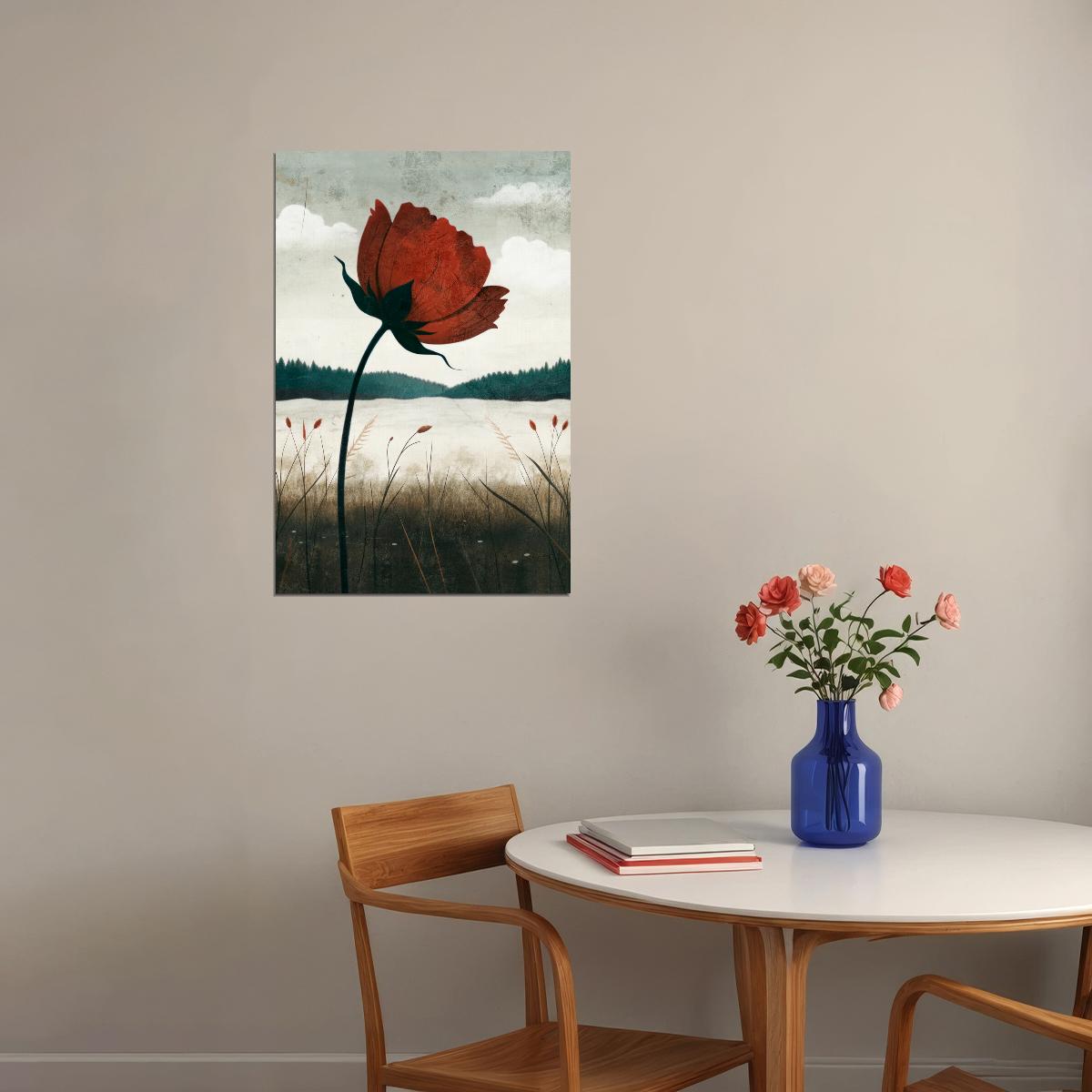 Red Flower Poster Floral Print Trendy Boho Wall Art Farmhouse Aesthetic Botanical Artwork - xonomax