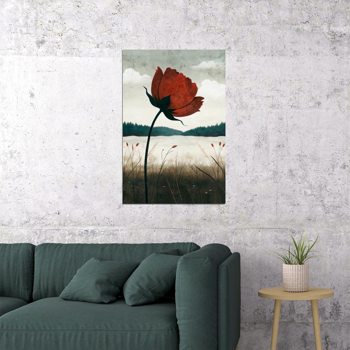 Red Flower Poster Floral Print Trendy Boho Wall Art Farmhouse Aesthetic Botanical Artwork - xonomax