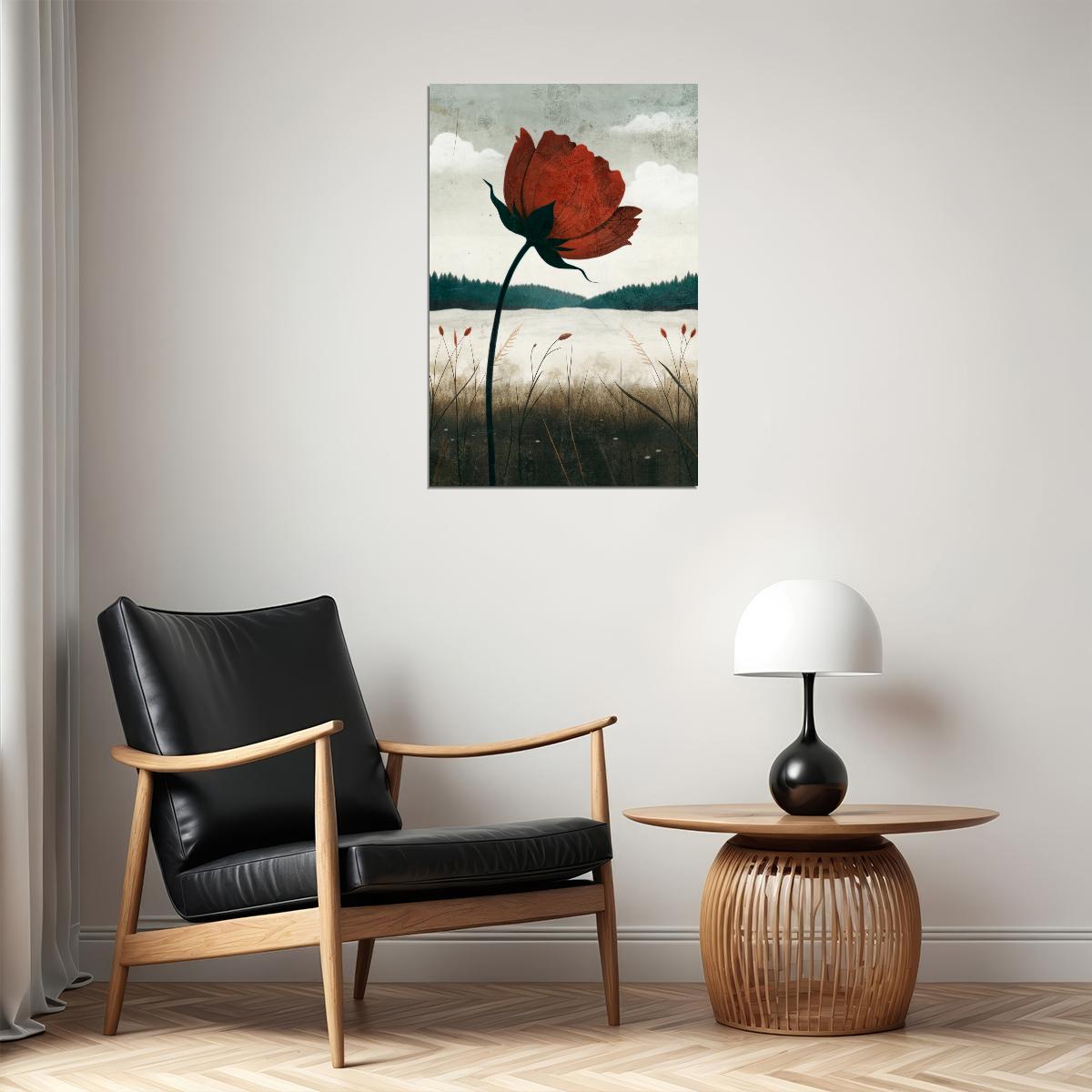 Red Flower Poster Floral Print Trendy Boho Wall Art Farmhouse Aesthetic Botanical Artwork - xonomax