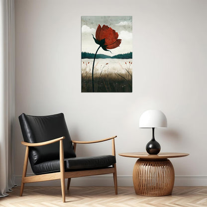Red Flower Poster Floral Print Trendy Boho Wall Art Farmhouse Aesthetic Botanical Artwork - xonomax