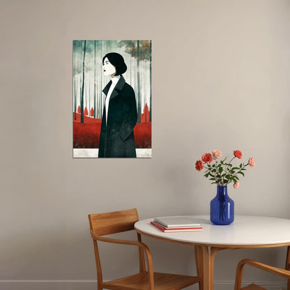 Girl In Forest Poster Minimalist Fall Print Boho Rustic Wall Art Trendy Farmhouse Aesthetic - xonomax