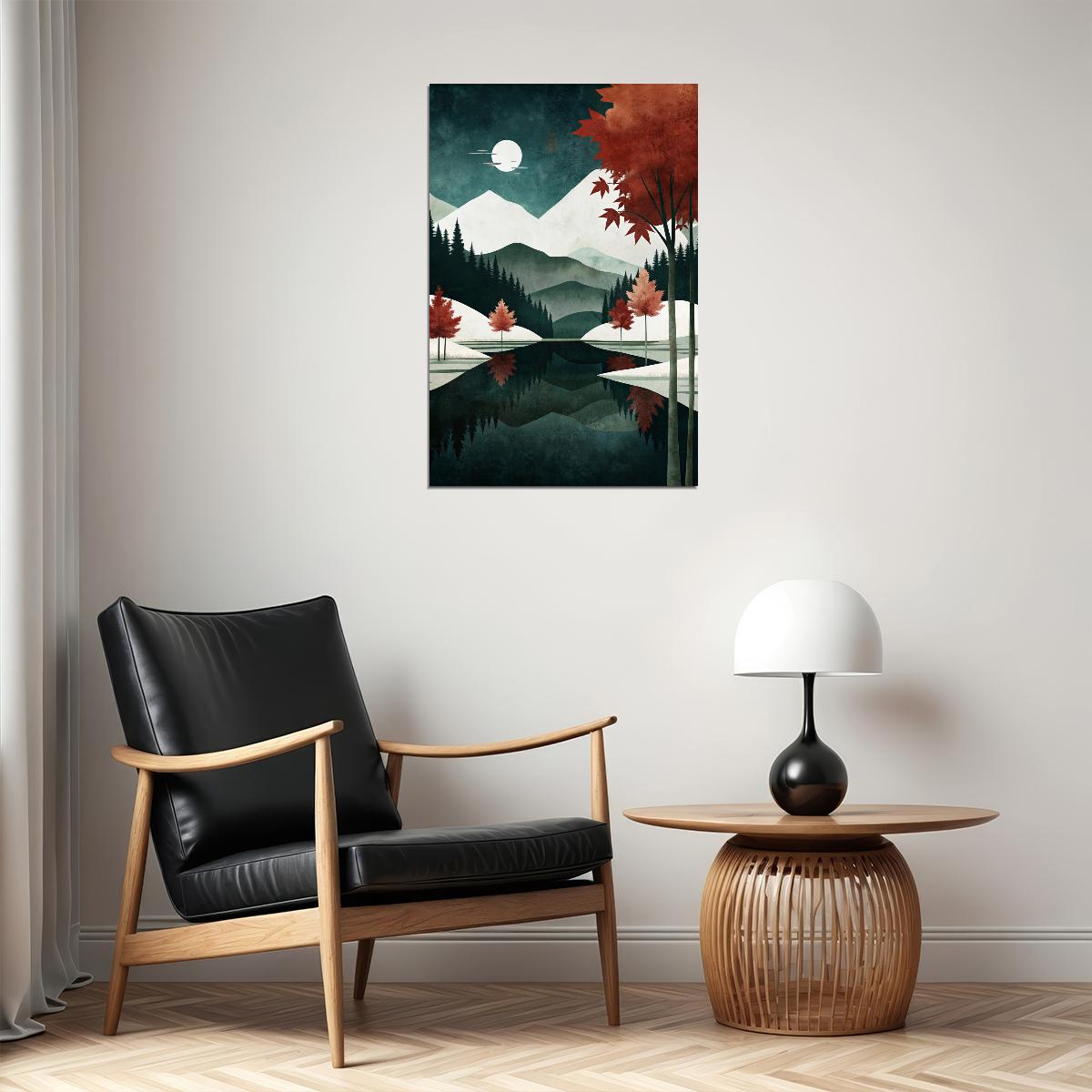 Mountain Landscape And Moon Poster Minimalist Nature Boho Print Trendy Fall Aesthetic - xonomax