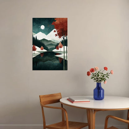 Mountain Landscape And Moon Poster Minimalist Nature Boho Print Trendy Fall Aesthetic - xonomax