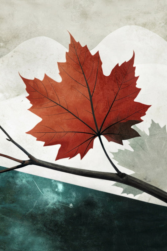 Red Leaf Poster Minimalist Fall Boho Print Autumn Nature Wall Art Rustic Farmhouse Aesthetic - xonomax