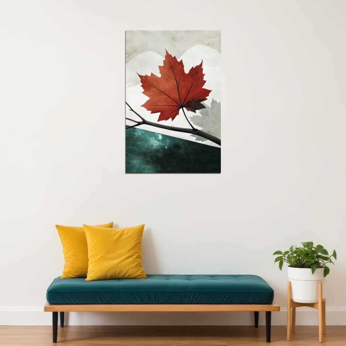 Red Leaf Poster Minimalist Fall Boho Print Autumn Nature Wall Art Rustic Farmhouse Aesthetic - xonomax