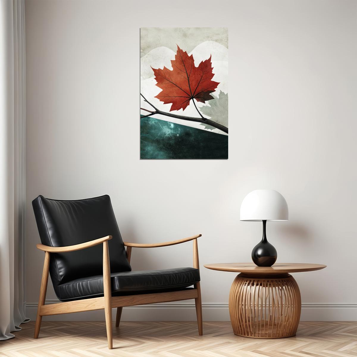 Red Leaf Poster Minimalist Fall Boho Print Autumn Nature Wall Art Rustic Farmhouse Aesthetic - xonomax
