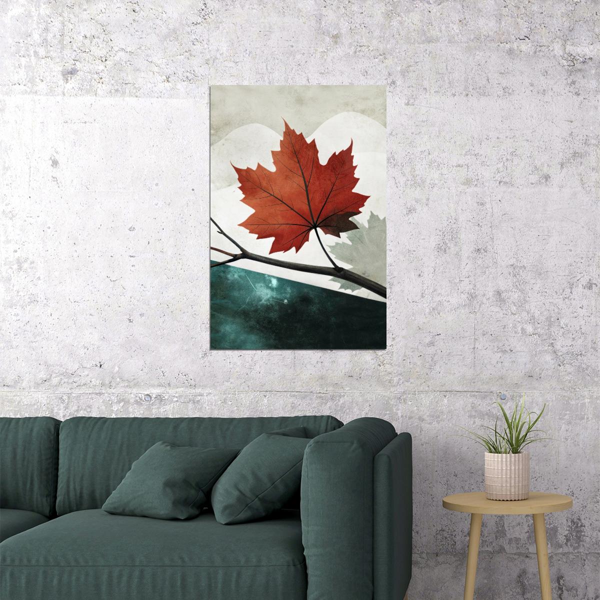 Red Leaf Poster Minimalist Fall Boho Print Autumn Nature Wall Art Rustic Farmhouse Aesthetic - xonomax