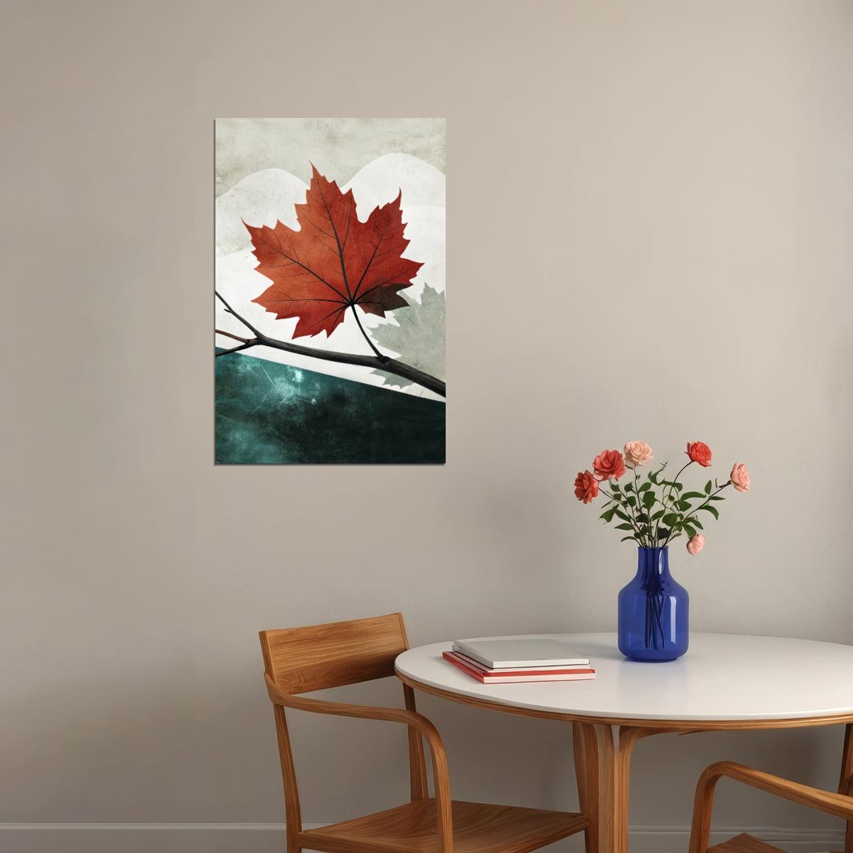 Red Leaf Poster Minimalist Fall Boho Print Autumn Nature Wall Art Rustic Farmhouse Aesthetic - xonomax