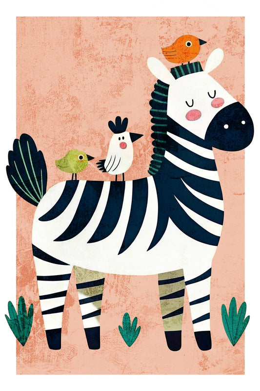 Zebra Kids Poster Print Colorful Boho Nursery Wall Art Jungle Safari Animal Black White Adorable Decor Gift for Kids