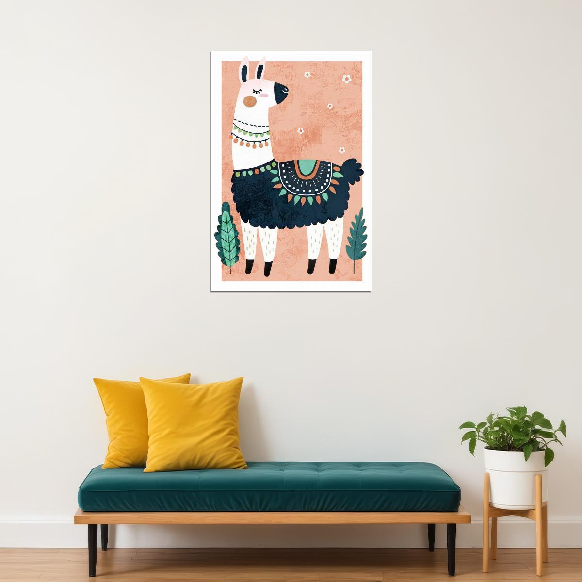Poster Llama Kids Poster Print Boho Nursery Wall Art Playful