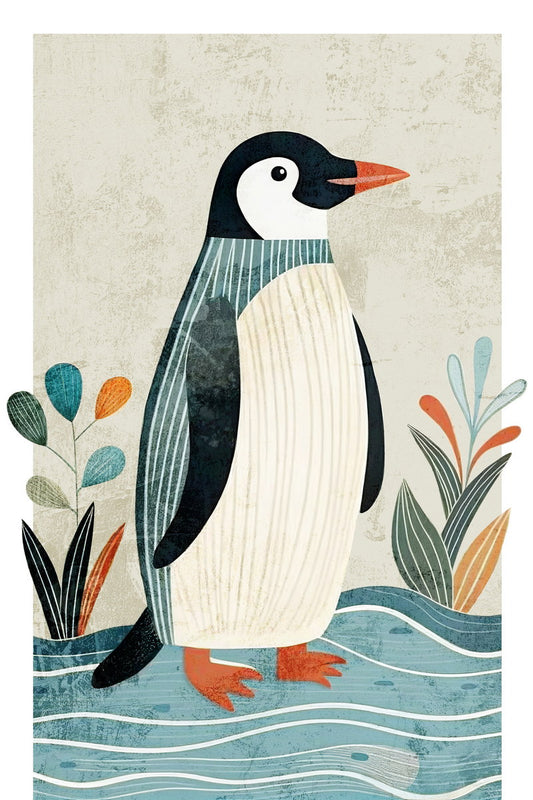 Penguin Kids Poster Print Boho Nursery Wall Art Cute Arctic Animal Decor Blue Black Colorful Gift for Kids Room