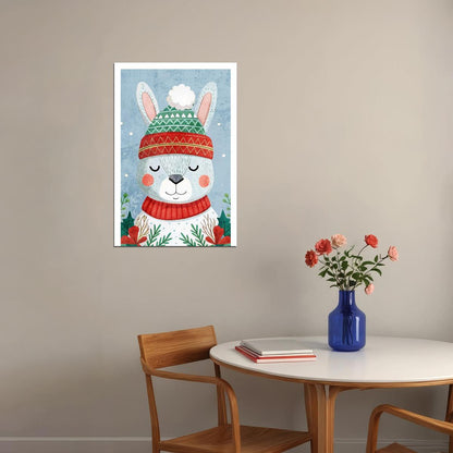 Cute Christmas Bunny Kids Poster Winter Nursery Wall Art Cozy Festive Decor in Red Green Adorable Holiday Gift for Children - xonomax