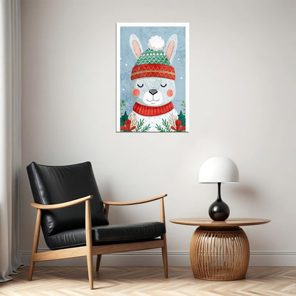 Cute Christmas Bunny Kids Poster Winter Nursery Wall Art Cozy Festive Decor in Red Green Adorable Holiday Gift for Children - xonomax