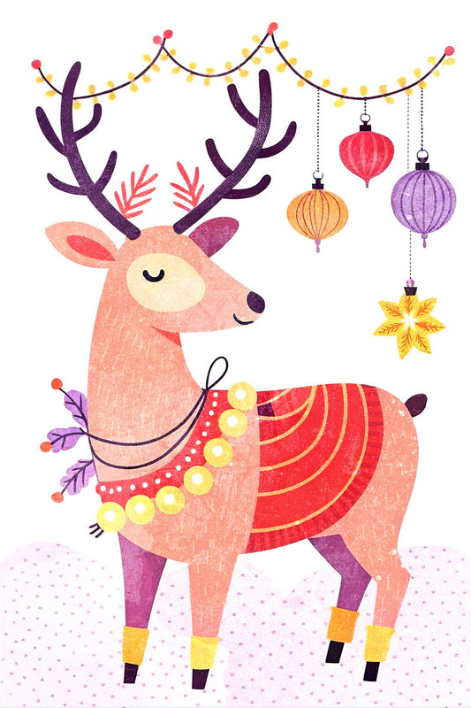 Colorful Reindeer Kids Poster Christmas Winter Nursery Wall Art Festive Decor with Ornaments Perfect Holiday Gift for Kids Room - xonomax