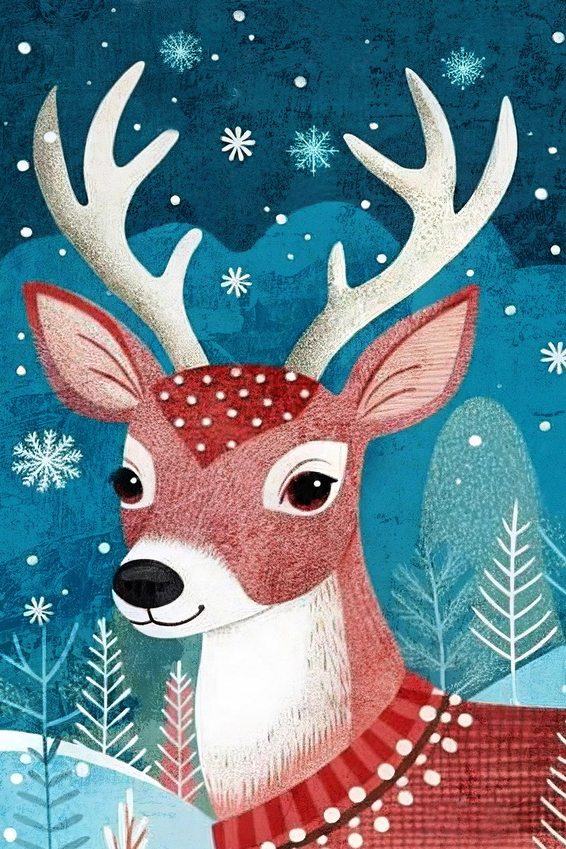 Cute Winter Deer Kids Poster Christmas Nursery Wall Art Snowy Forest Scene Festive Decor Adorable Gift for Kids Room - xonomax