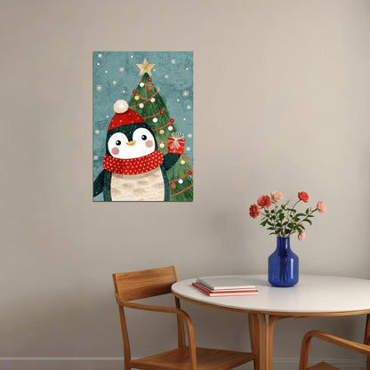 Birdhouse Winter Scene Kids Poster Christmas Nursery Wall Art Cozy Snowy Decor with Birds Festive Holiday Gift for Children - xonomax