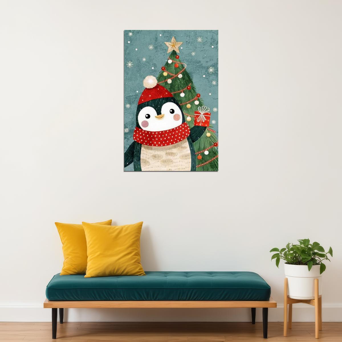 Birdhouse Winter Scene Kids Poster Christmas Nursery Wall Art Cozy Snowy Decor with Birds Festive Holiday Gift for Children - xonomax