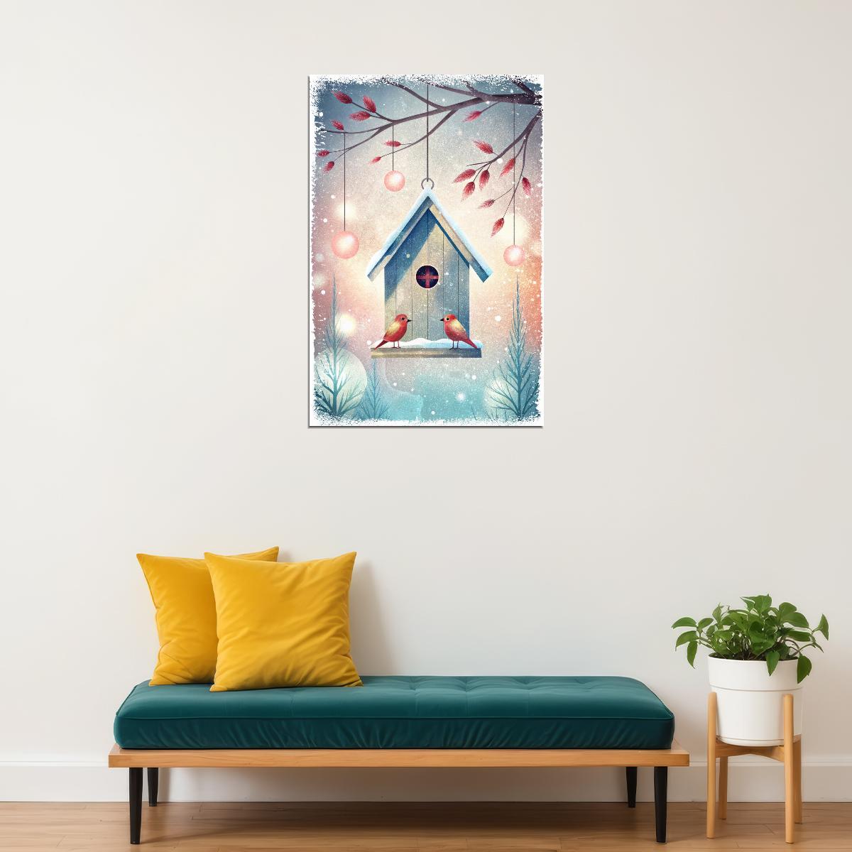 Santa Claus Kids Poster Christmas Winter Nursery Wall Art Festive Holiday Decor in Green and Orange Perfect Gift for Kids Room