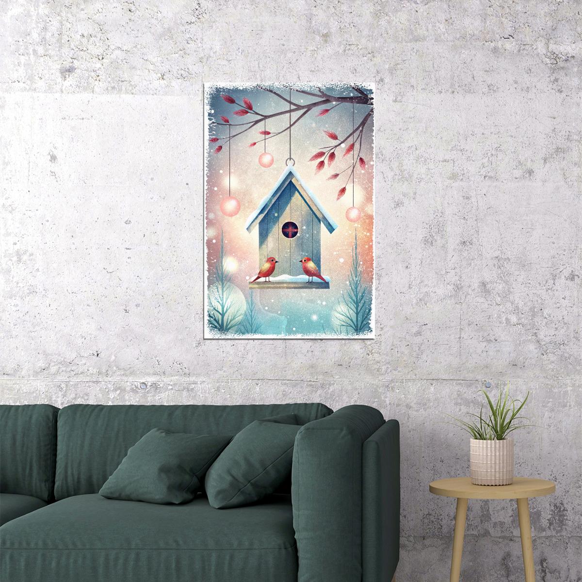 Santa Claus Kids Poster Christmas Winter Nursery Wall Art Festive Holiday Decor in Green and Orange Perfect Gift for Kids Room