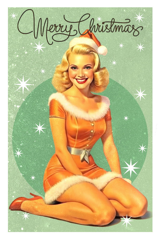 Sexy Christmas Pin-Up Poster Wall Art Print Blonde Model Festive Santa Outfit Stylish Vintage Holiday Decor Bedroom Lounge - xonomax