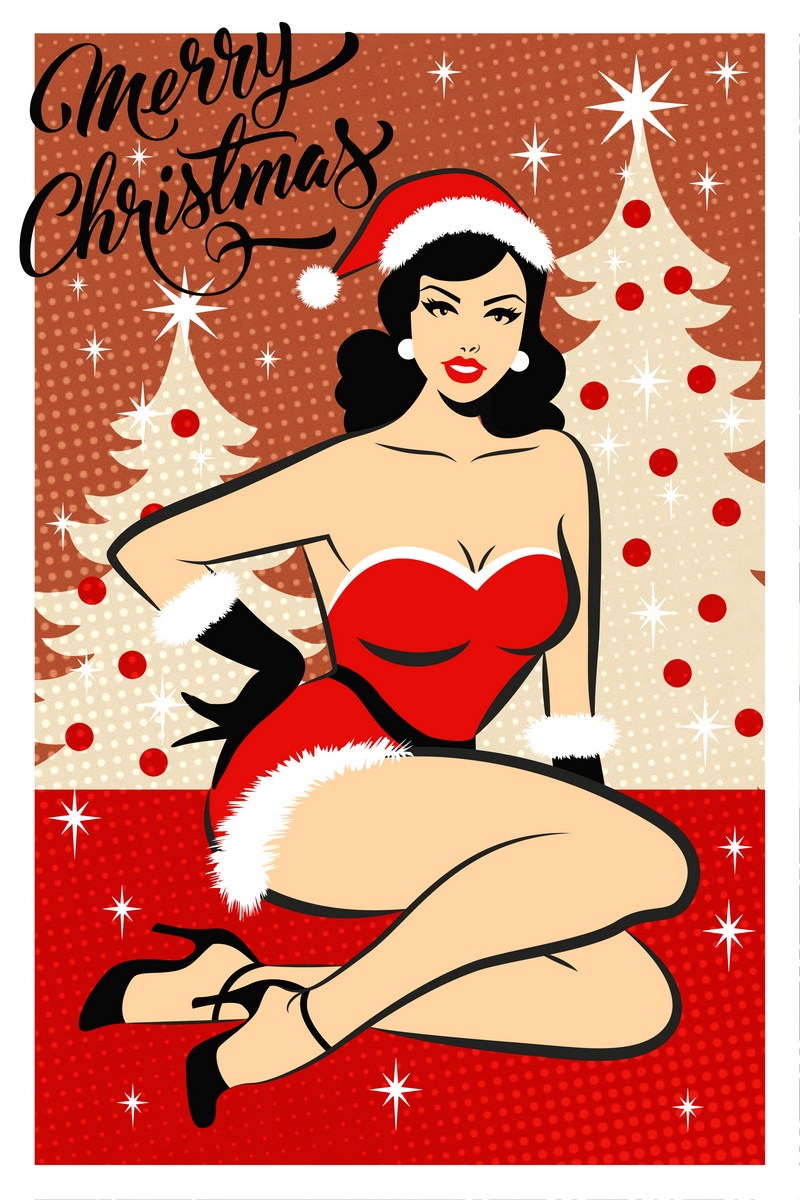 Playful Sexy Merry Christmas Pin-Up Poster Wall Art Print Retro Holiday Decor Santa Outfit Blonde Model Festive Artwork Holiday Spirit - xonomax