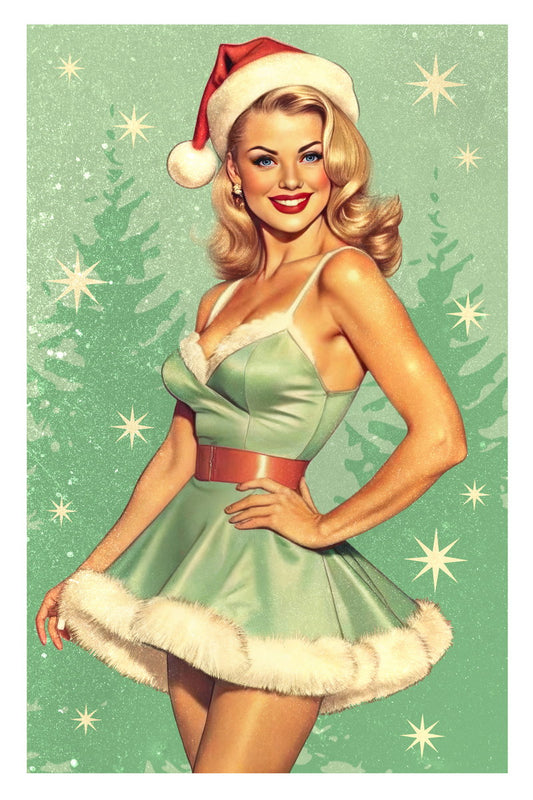 Charming Pin-Up Christmas Poster Wall Art Print Blonde Girl Santa Costume Retro Elegant Holiday Decor Home Office - xonomax