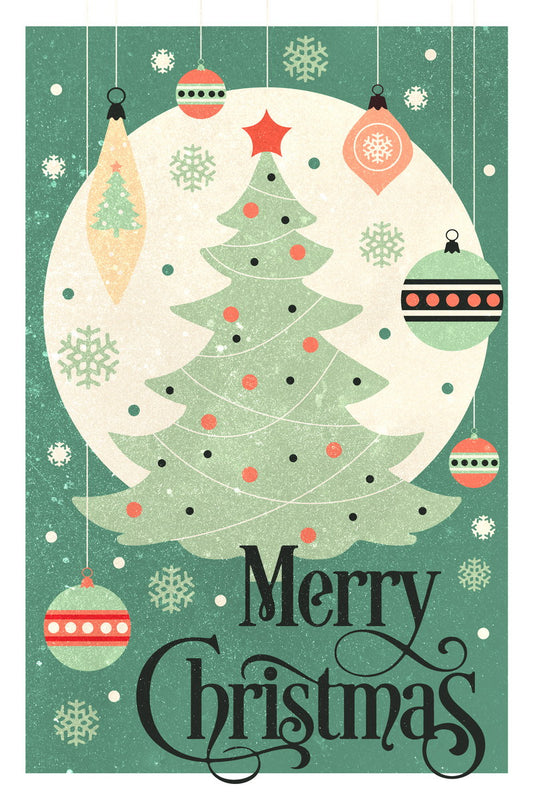 Whimsical Merry Christmas Poster Wall Art Print Vintage Tree Ornaments Cozy Festive Holiday Decor Living Room Holiday Party - xonomax