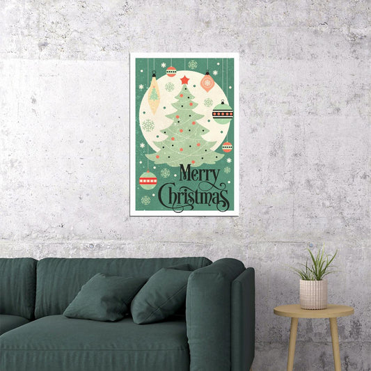 Whimsical Merry Christmas Poster Wall Art Print Vintage Tree Ornaments Cozy Festive Holiday Decor Living Room Holiday Party - xonomax